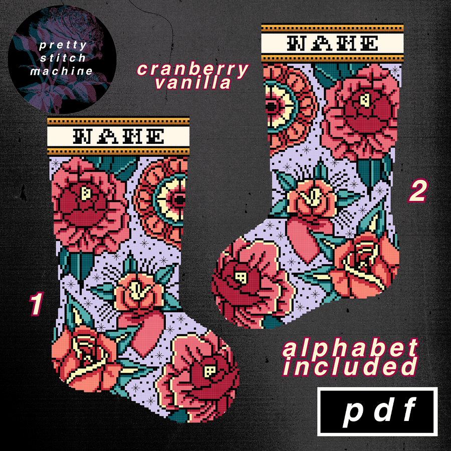 Traditional Florals Cranberry Vanilla Christmas Stocking Pattern Set product image (1)