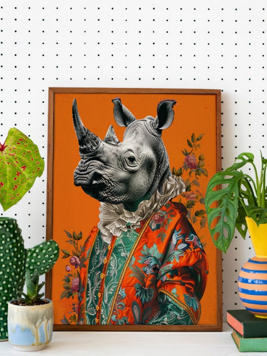 Rococo Rhino Portrait Burnt Orange Animal Fashion Art Print product image (8)