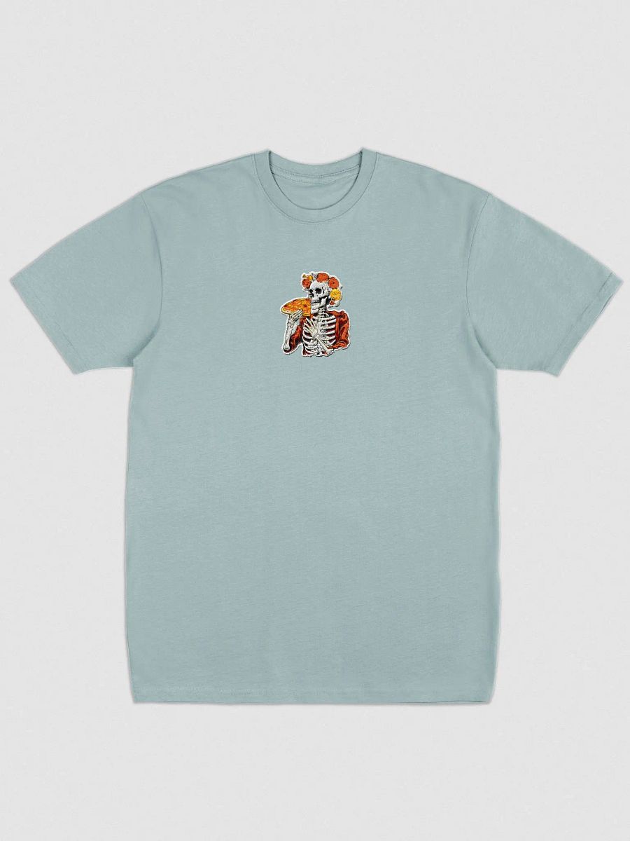 Floral Embroidered Elegance: Pizza-Loving Skeleton Tee product image (1)