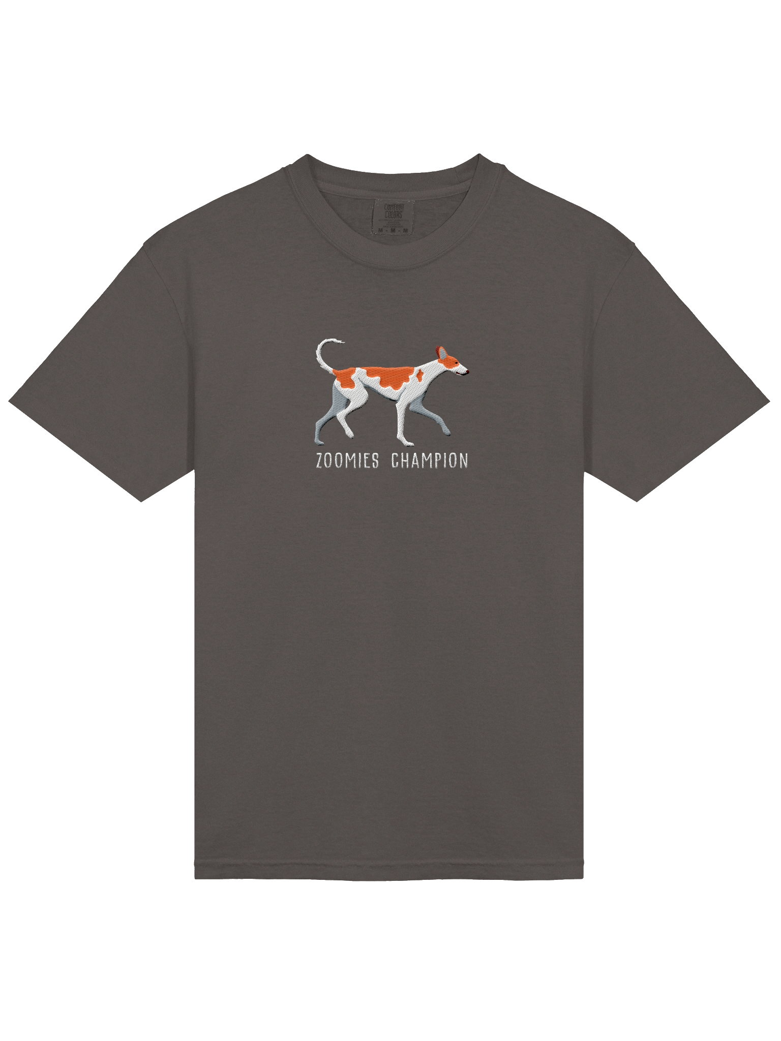 Zoomies Champion T-Shirt(Embroidered) of an Ibizan Hound(Red & White) product image (18)