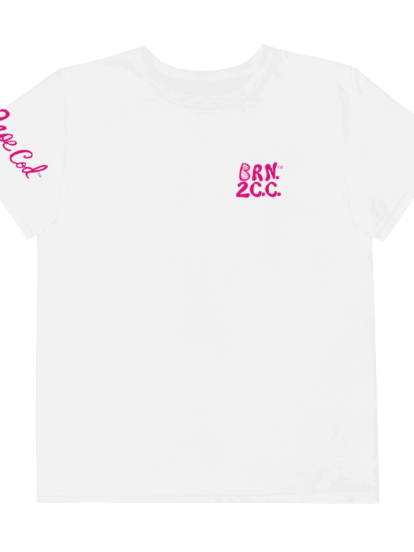 🦩YOUTH | Girls’ | BOURNE to Cape Cod™ | Logo Tee – All-Over Print | BRN.2C.C.™ | Coastal Cutie Vibes💖 | Pink Logo on White product image (3)