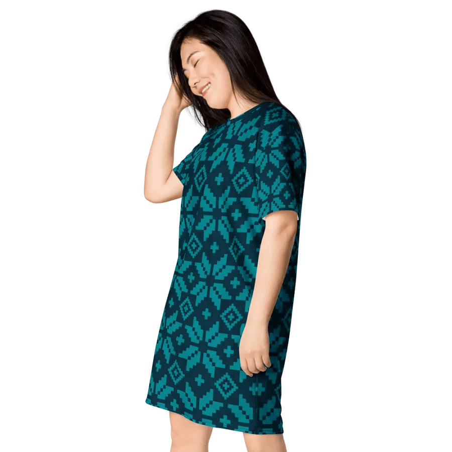 Symmetric Teal Diamond T-Shirt Dress product image (3)