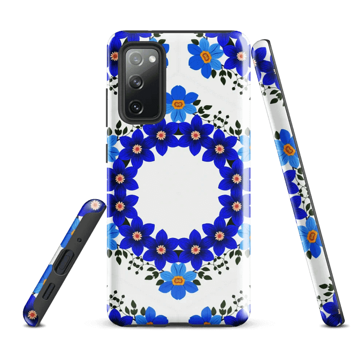 Tough Phone Case for Samsung® - Blue and Yellow Geometric Floral Design product image (1)