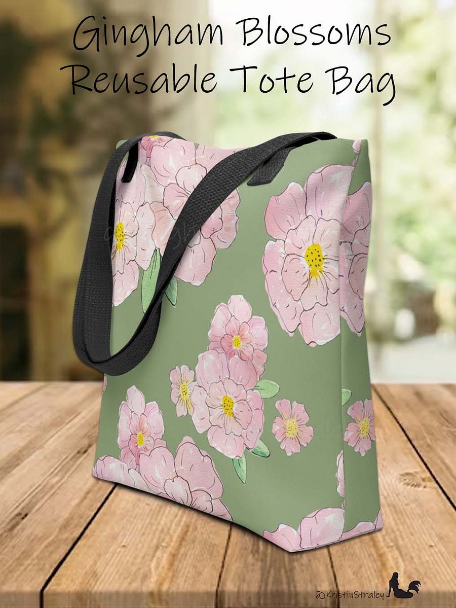 Gingham Blossoms - Lg Pink Flowers on Green product image (1)