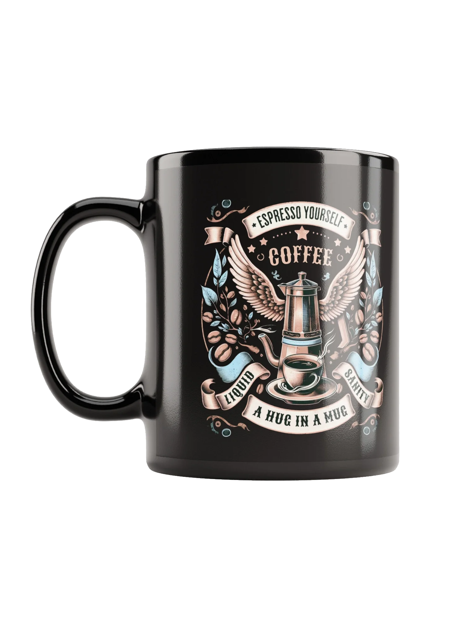 Espresso Yourself Coffee Mug Vintage Moka Pot & Wings Design product image (12)