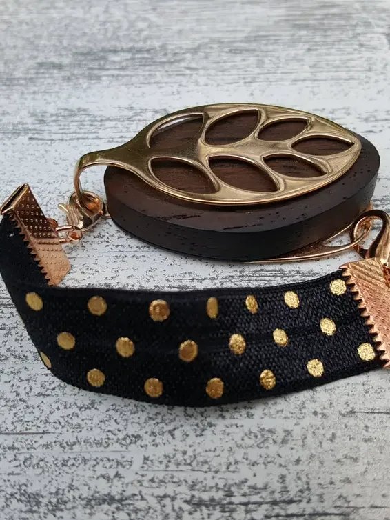 Black Pretty Polka Elastic Bracelet | Handmade Accessory for Bellabeat Leaf Urban & Ivy product image (2)