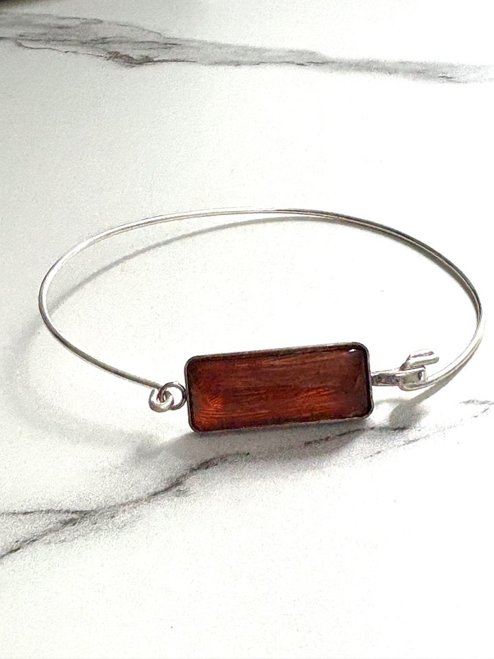 ⚡ Electric Tide Bangle | 7.75" Silver-Plated Wire Bracelet with Tangerine Rectangle Charm | Handmade Coastal Charm Jewelry by Monique Faella Designs™ | MFD-00176 product image (1)