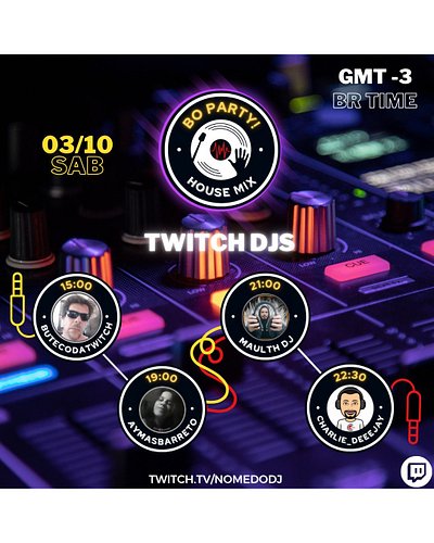 🔴🟡⚫🟡🔴
BO Party - House Mix
Line-up 
• 15h00 @butecodatwitch (long set)
• 19h00 @aymasbarreto 
• 21h00 @maulthdj
• 22h30 @char...