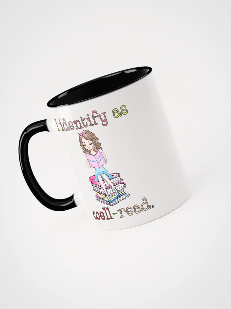 I Identify As Well-Read (Girl Sitting on a Stack of Books) Accent Mug product image (5)