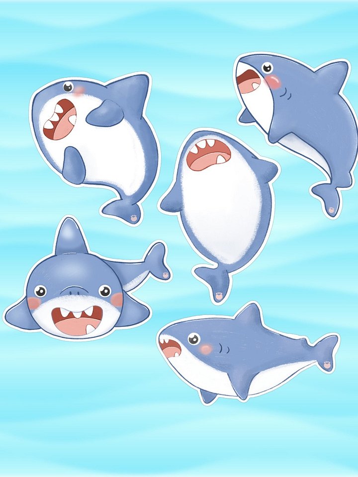 Blue shark sticker set product image (1)