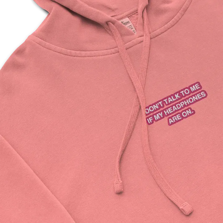 HEADPHONES ON (pink bubble design 2) embroidered pigment hoodie product image (1)