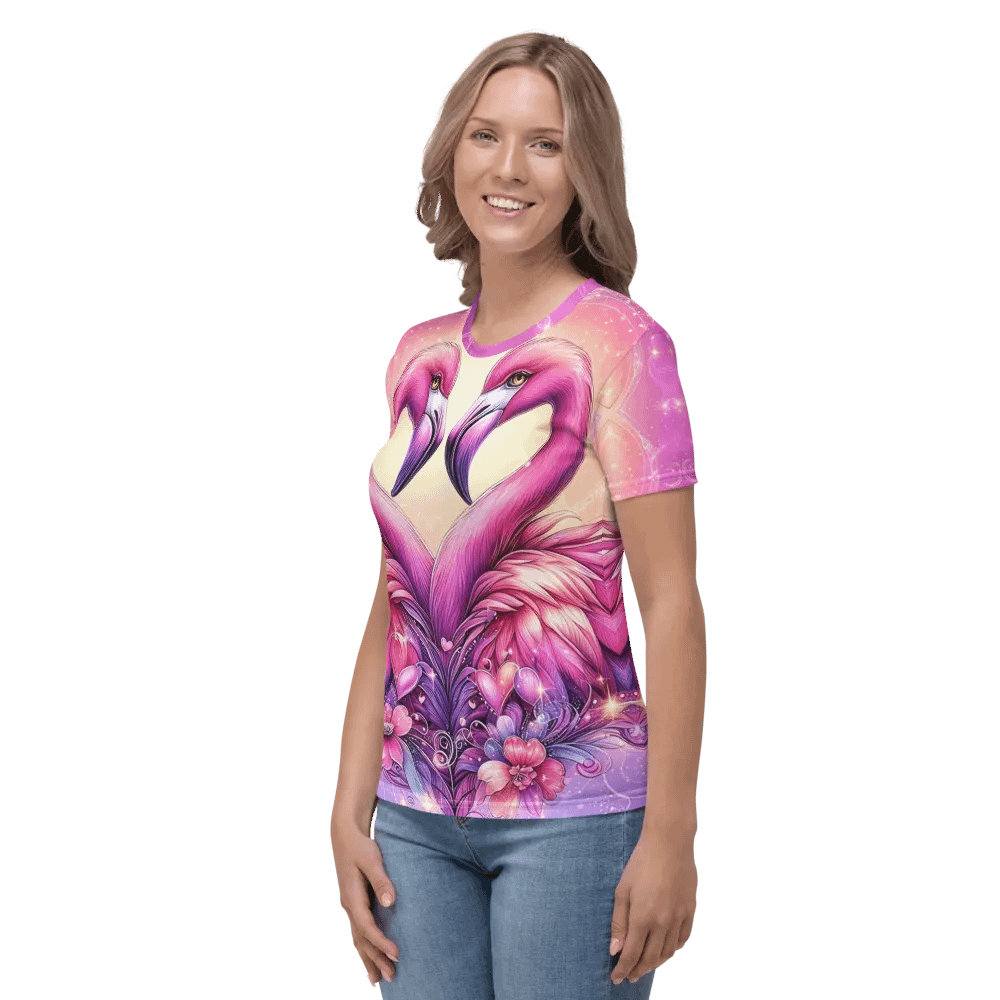 Flamingo Heart Embrace Tee - Whimsical Lovebird Art product image (3)