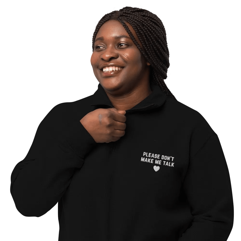 PLEASE DON'T MAKE ME TALK (white) embroidered quarter zip product image (3)