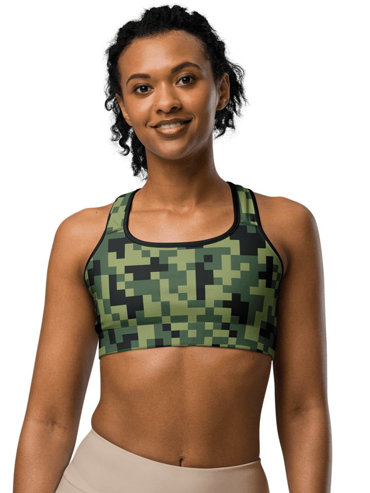 Military Green Camouflage Pixels Camo Pattern Sports Bra product image (2)