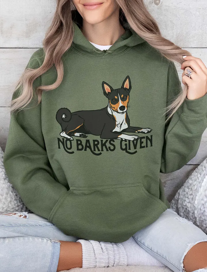 No Barks Given Hooded Sweatshirt of a Basenji(Tricolor) | Funny Hoodie for Basenji Dog Paw-rents product image (13)