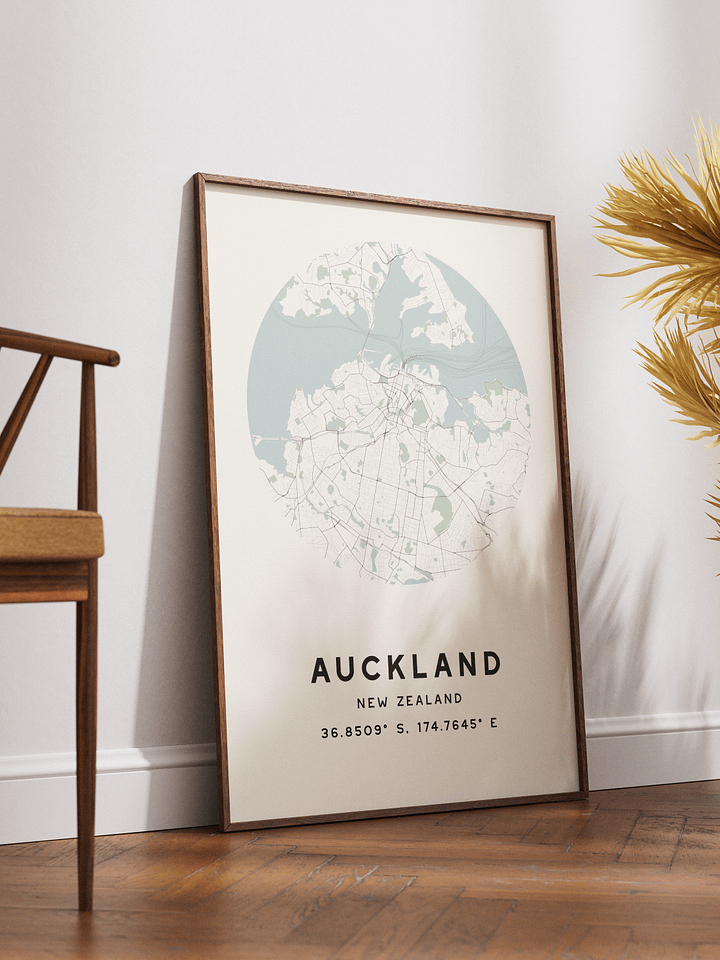 Auckland Street Map Poster – Beige Minimalist Circular City Art product image (2)