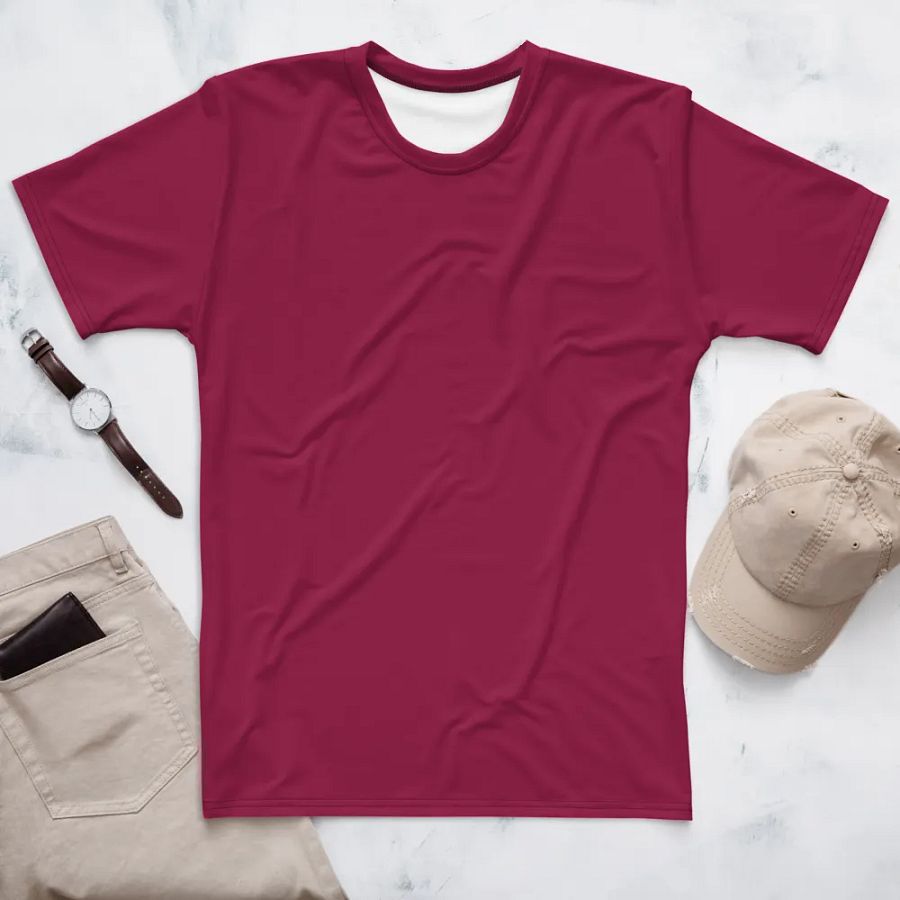 Plain Dark Red True Summer Men's Crewneck Polyester Heavyweight Premium T-Shirt by Treasure Pie product image (1)