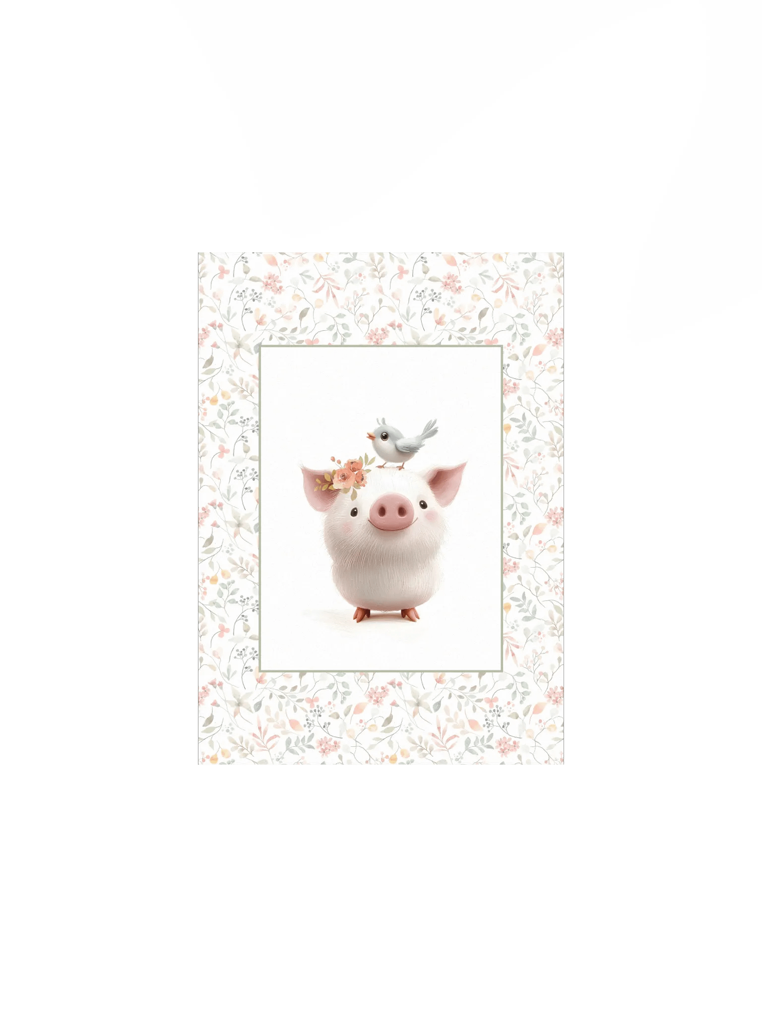 Cute Pig and Watercolor Floral Print product image (2)