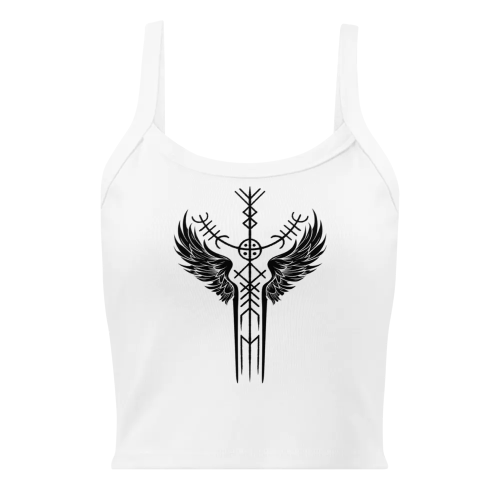 The Valkyrie Stave Women's Micro-Rib Tank Top (black print) product image (4)