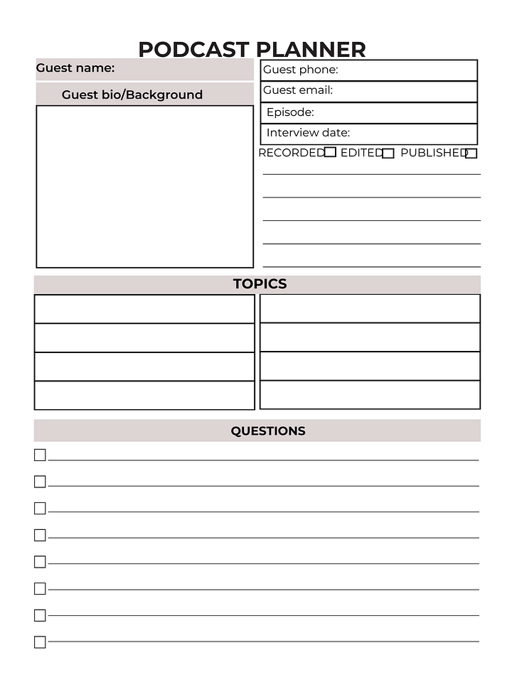 “Podcasting with Purpose: A Complete Planner” “The Podcaster’s Playbook” “Mic Check: Podcast Planner & Tracker” product image (1)