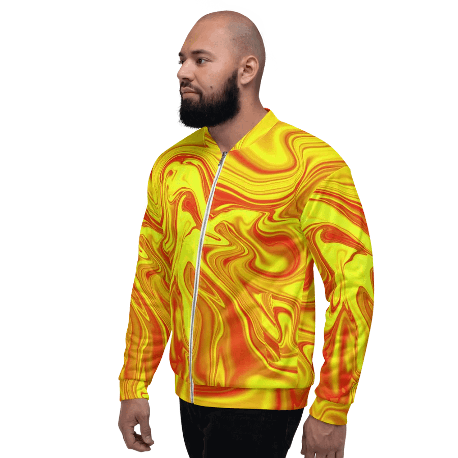 Unisex Bomber Jacket - Yellow and Red Digital Fluid Art product image (4)