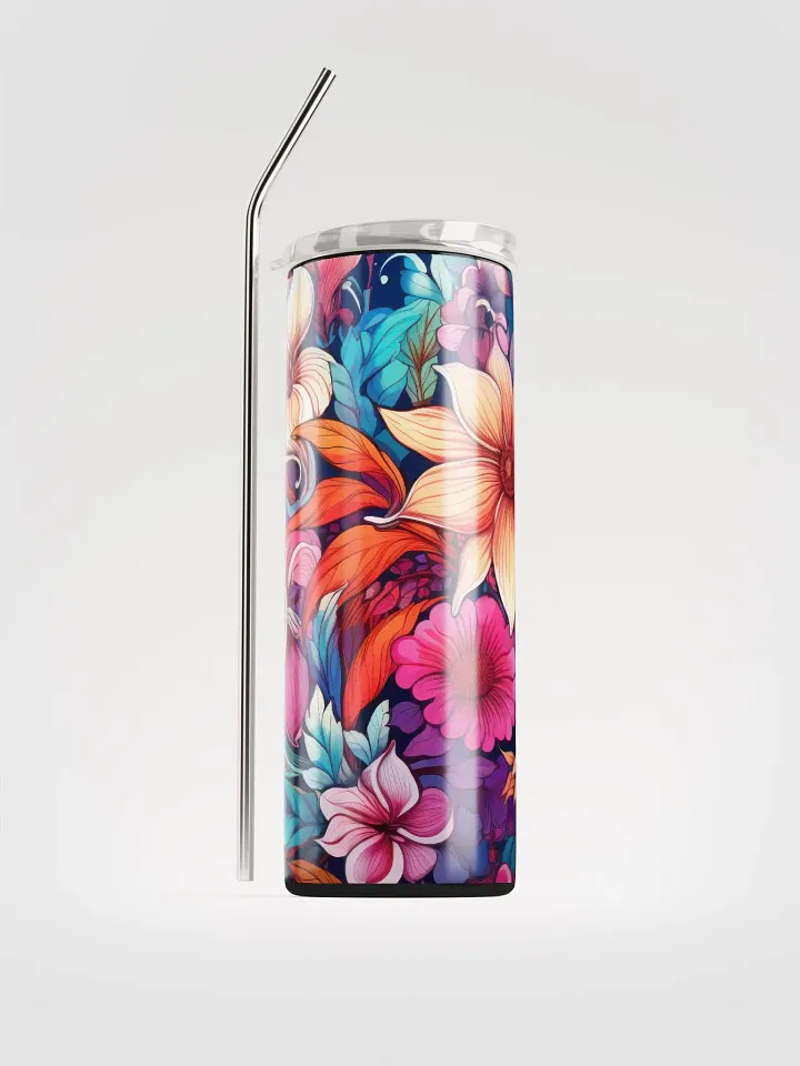 Bohemian Blossoms: Eclectic Floral Stainless Steel Tumbler with Reusable Straw product image (1)