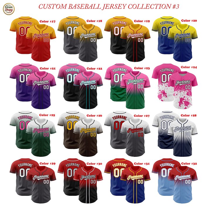 Authentic Gradient Fashion Baseball Jersey Up Down Colors with Line Collection, Tow Tones product image (2)