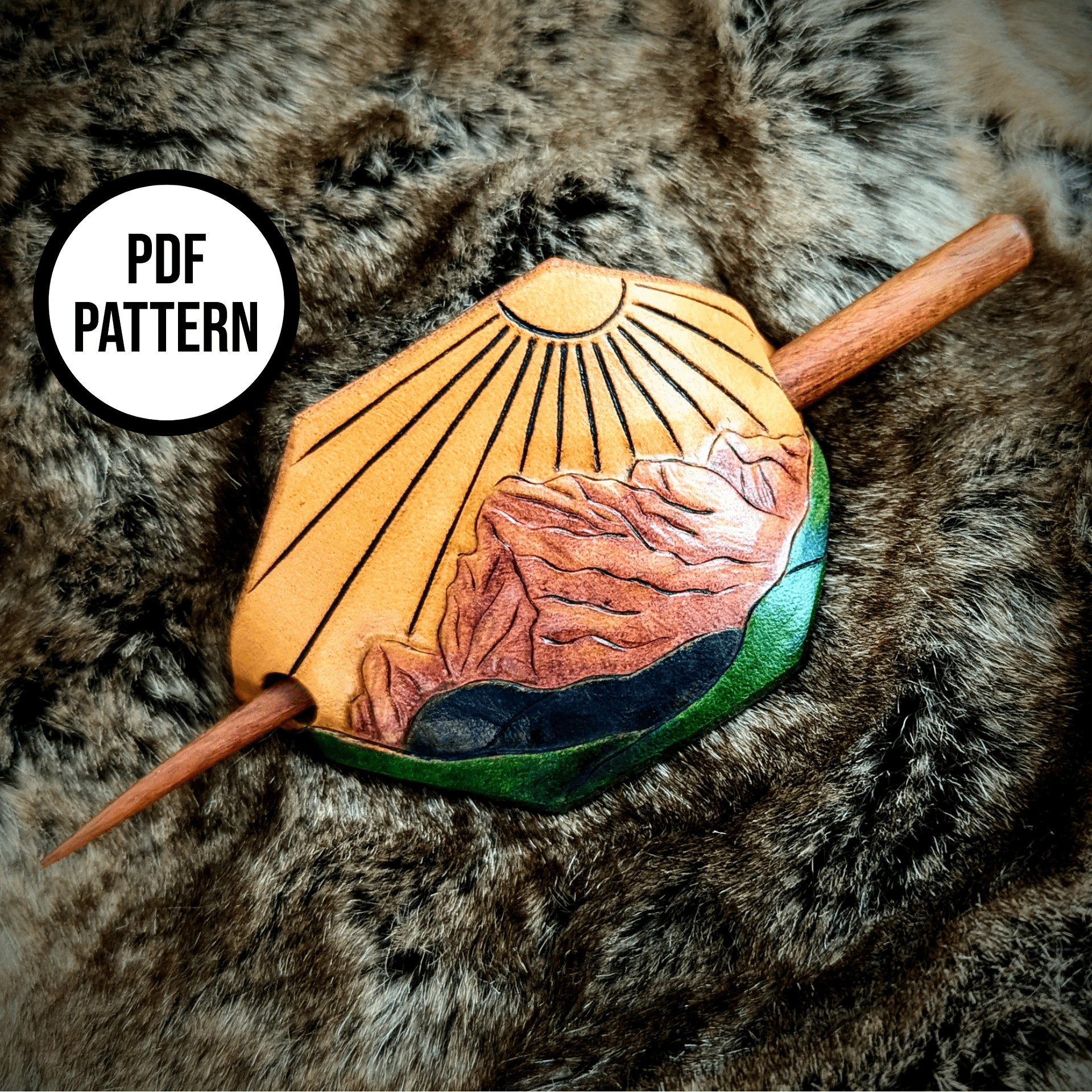 Mountains Leather Hair Stick - PDF Pattern for Leatherwork product image (1)