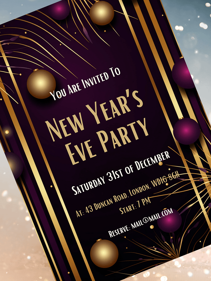 New Year's Eve Purple and Gold Party Invitation | Editable in Canva | New Years Party Printable Template | Holiday Invitation | Canva Edit product image (2)