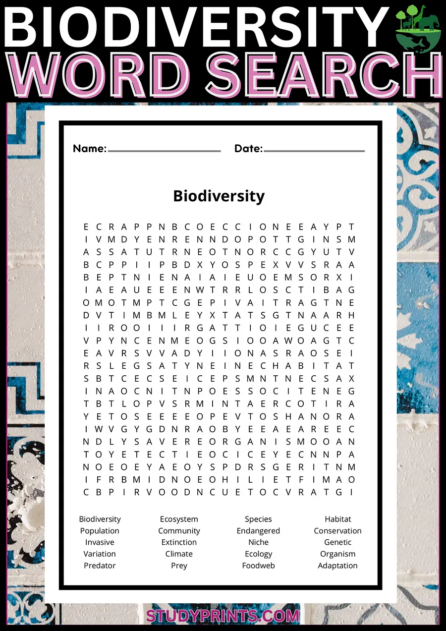 Biodiversity Word Search Puzzle Printable product image (1)