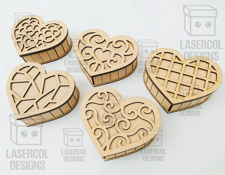 Heart Shaped Box Set 1 (5 Styles, 3 Sizes) - Laser Cut Files product image (9)