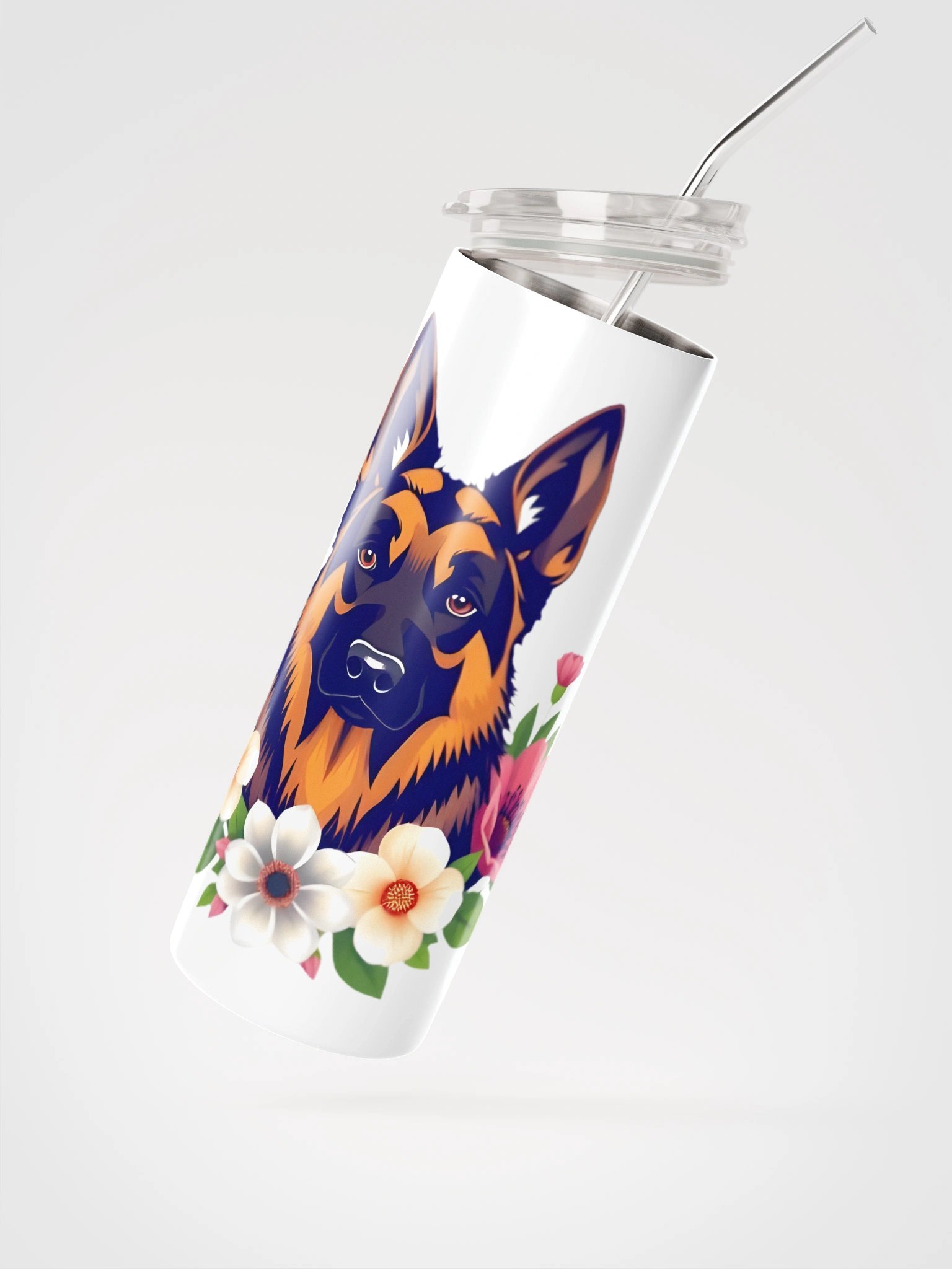 Floral German Shepherd Stainless Steel Tumbler product image (2)