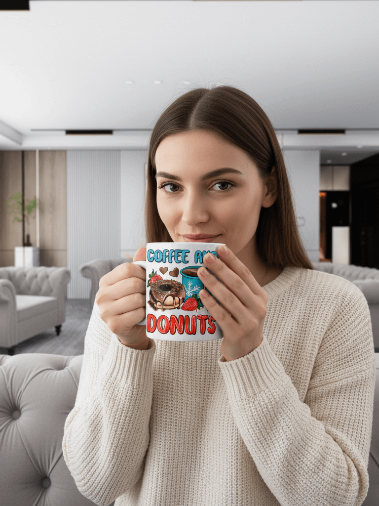 Coffee Mug White Glossy Coffee And Donuts product image (1)