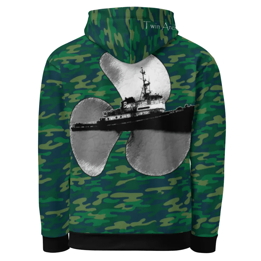 Teal Camouflage Three blade prop & Jack tug Hoodie product image (4)