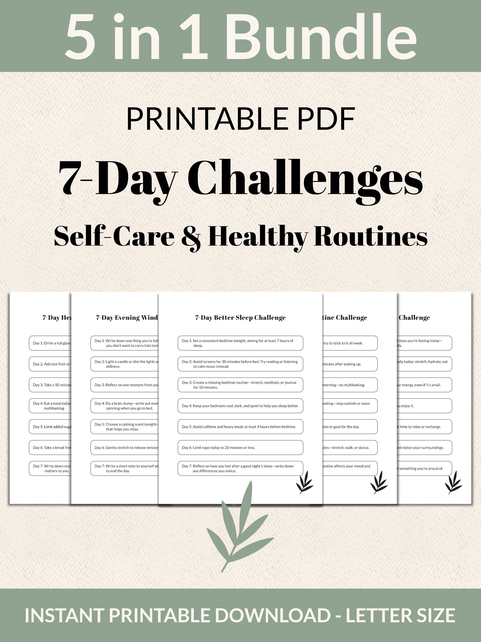 Self-Care & Healthy Routines Bundle 7-Day Challenges Printable product image (1)