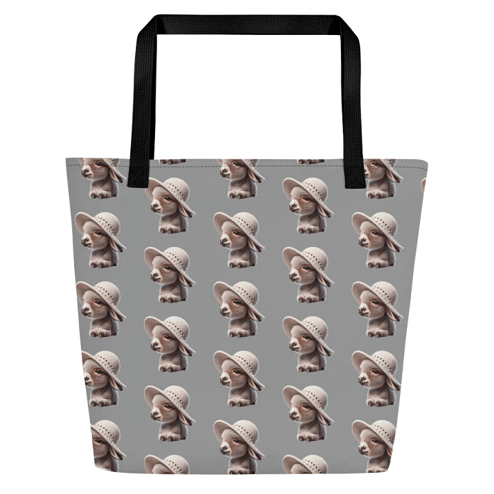 Cutest Mini Donkey With Hat Styling on a Large Tote Bag product image (2)