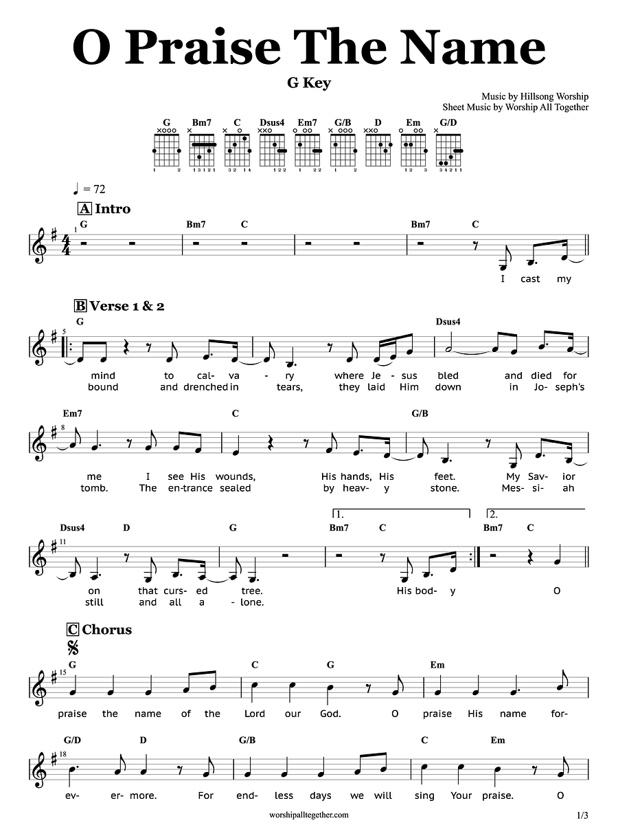 O Praise The Name (G Key) - Hillsong Worship | Sheet Music, Chord, Lyrics product image (1)