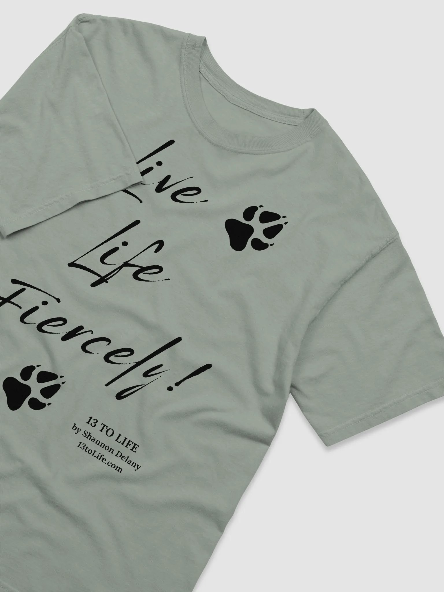 Live Life Fiercely – 13 TO LIFE Paw Print T-shirt – Black Print on Color product image (3)