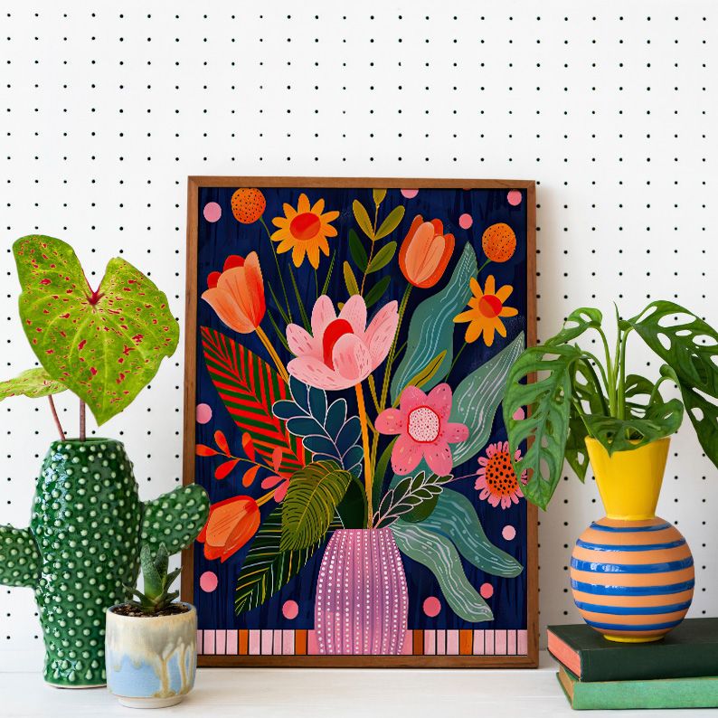 Colorful Flower Bouquet Maximalist Floral Art Print product image (10)
