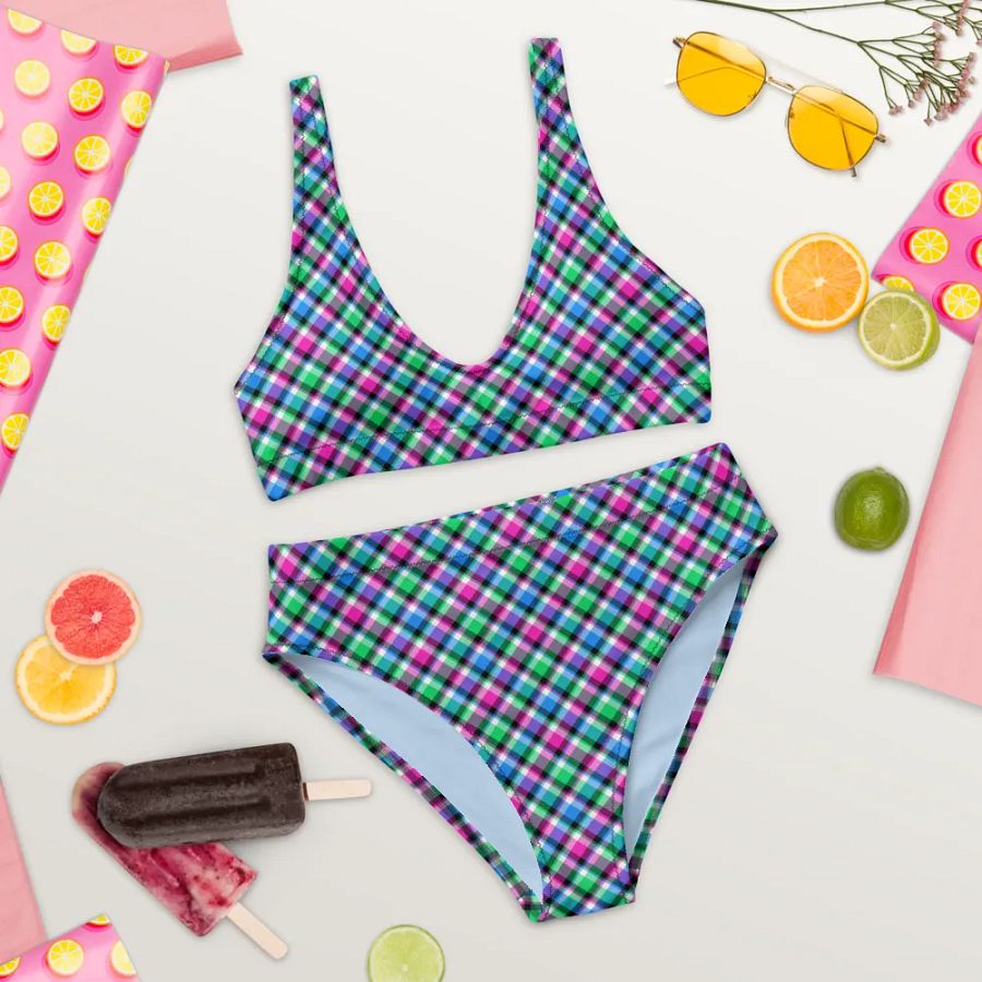 Magenta, Bright Green, and Blue Plaid Bikini product image (9)