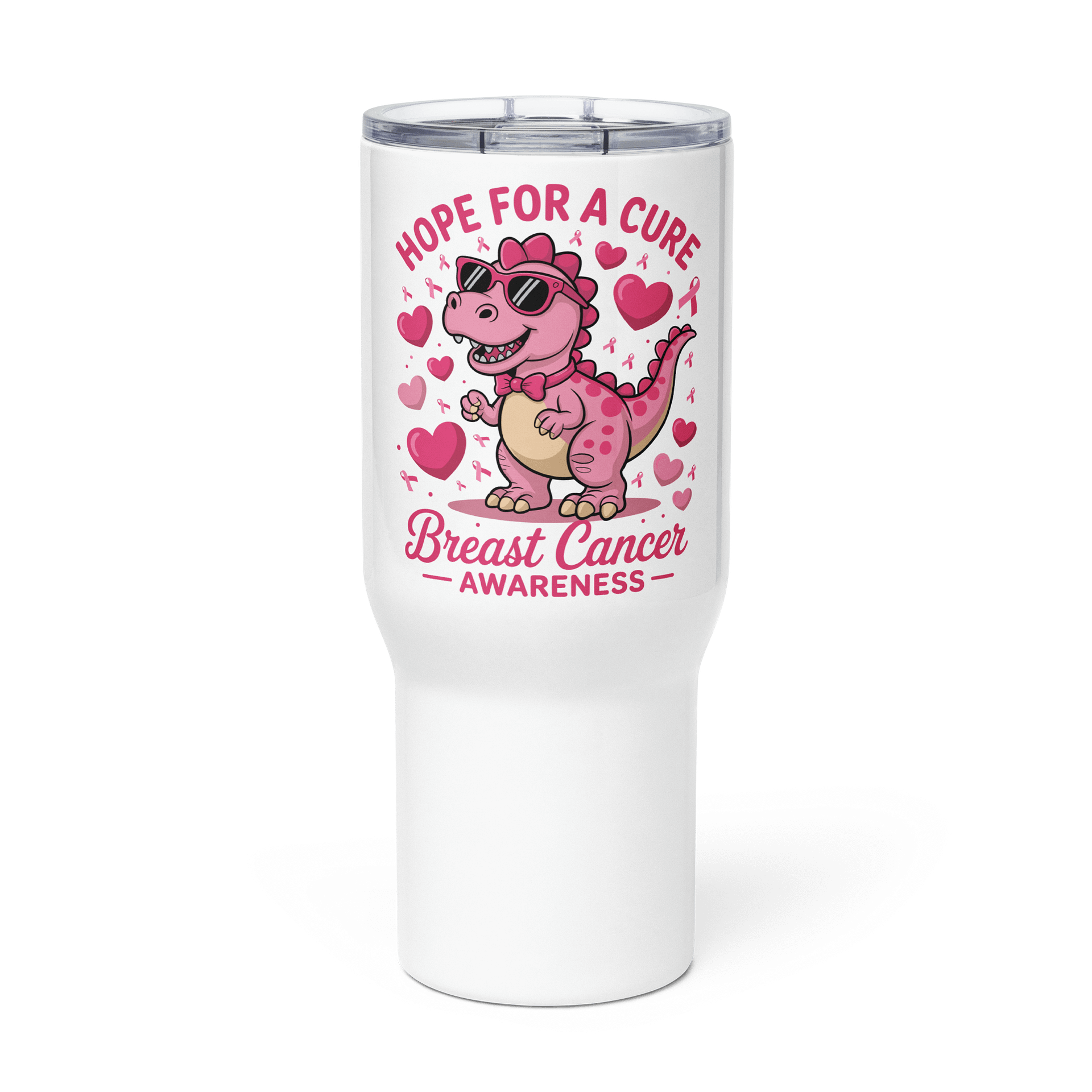 Hope For A Cure Breast Cancer Awareness Tumbler - 20oz Pink Dinosaur Travel Mug with Lid | Support Cancer Warriors product image (3)