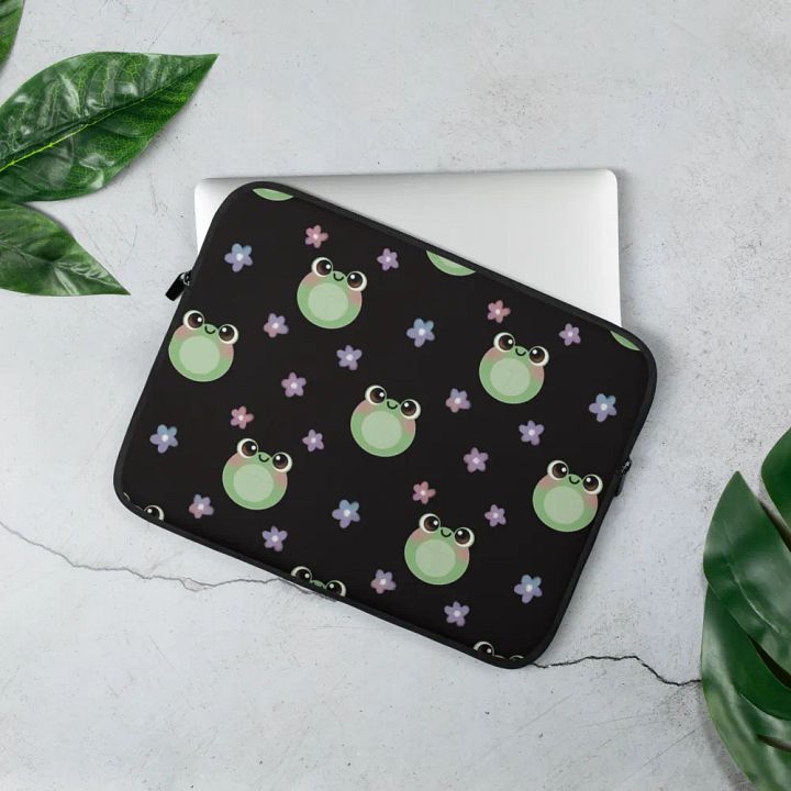 Froggy Pattern Laptop Sleeve (Black Background) product image (3)