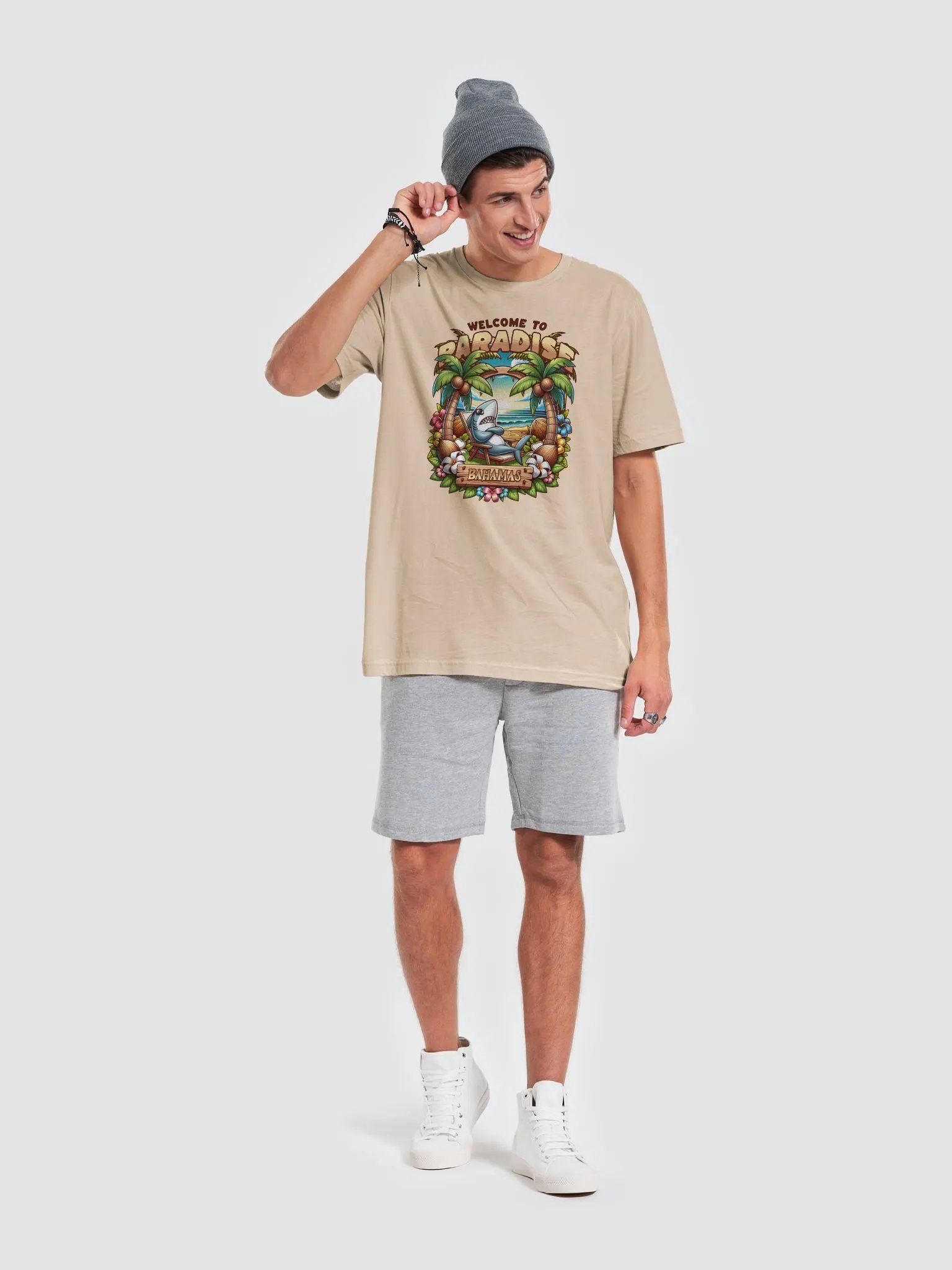 Welcome to Paradise Bahamas Beach T-Shirt | Tropical Shark Design product image (5)
