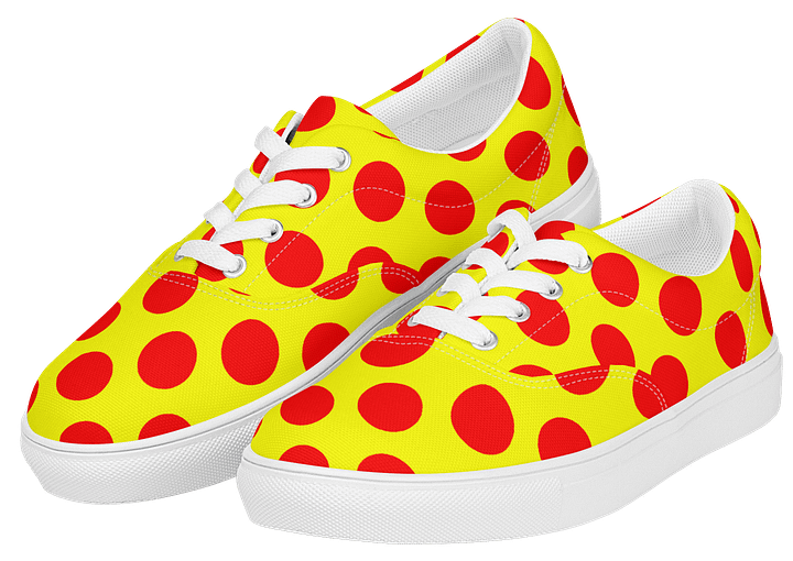 Red Polka Dots on Yellow Men's Lace-Up Canvas Shoes product image (2)