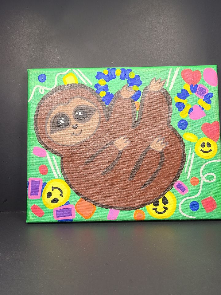 Boi PLUR Sloth 8x10 painting on canvas product image (2)
