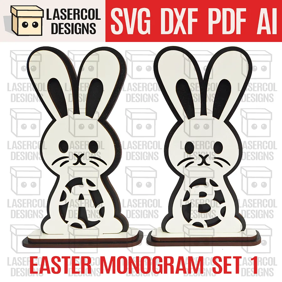 Easter Bunny Monogram Set 1 (3 Sizes) - Laser Cut Files product image (1)