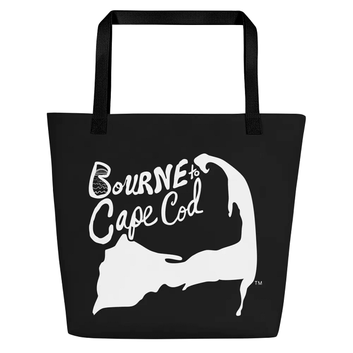 BOURNE to Cape Cod™ | Large Tote Bag with Pocket | Coastal Classic | All-Over Logo Print | White Logo on Black product image (1)