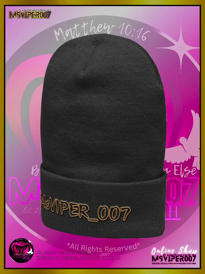 Cuffed Beanie [ Embroidered Design(s) ] - "MsViper_007™ Brand [gld-yllw/blk] - Support&Sport" Stylish Beanie by Anna H. product image (2)