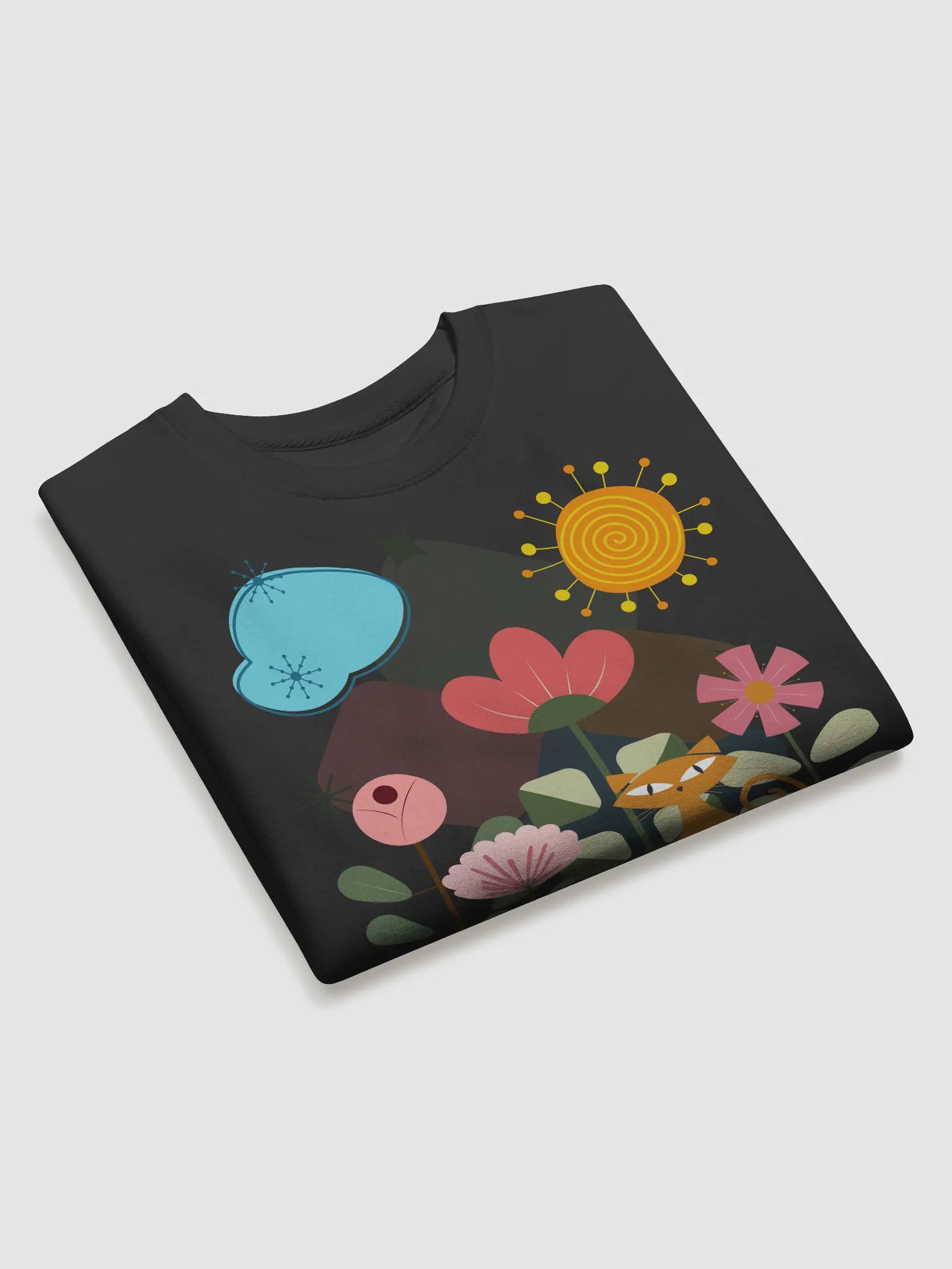 Whimsical Cat and Floral Geometry Sweatshirt product image (3)
