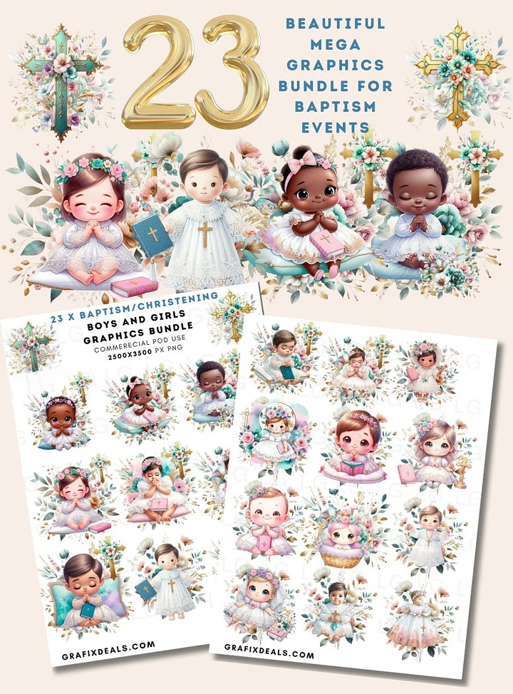 23 Baptism Christening Graphics Bundle - Commercial Pod Use Clipart product image (1)